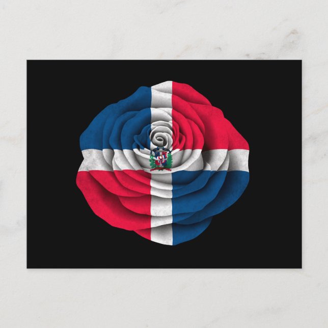 Carte Postale Drapeau Rose de République Dominicaine sur Noir (Devant)