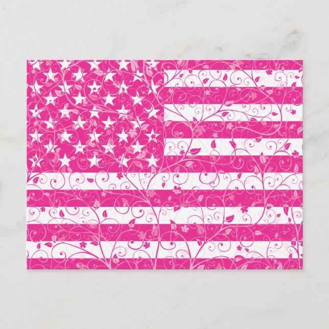 Carte Postale Drapeau rose floral américain (Devant)