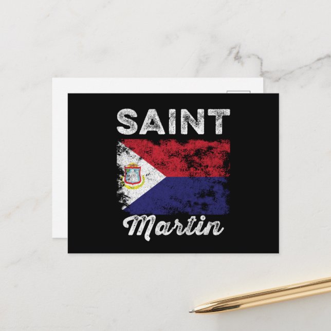 Carte Postale Drapeau Saint-Martin désorganisé (Devant/Arrière en situation)