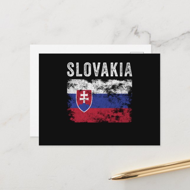 Carte Postale Drapeau Slovaquie en détresse - Drapeau slovaque (Devant/Arrière en situation)