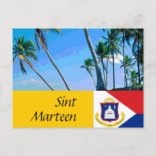 Carte Postale Drapeau St Martin et palmiers de Sint Marteen St M
