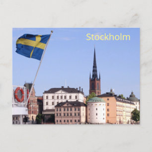 Carte Postale Drapeau suédois et église de Riddarholm, Stockholm