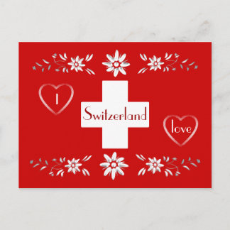 Carte Postale Drapeau suisse et edelweiss