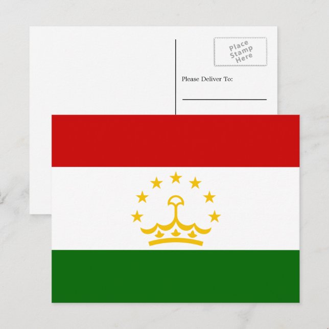 Carte Postale Drapeau tadjik, Drapeau du Tadjikistan (Devant / Derrière)