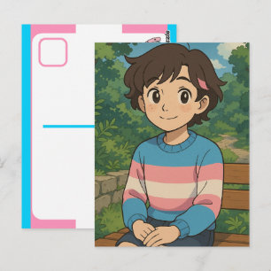Carte Postale Drapeau transgenre Personnage d'anime   LGBTQIA+ 