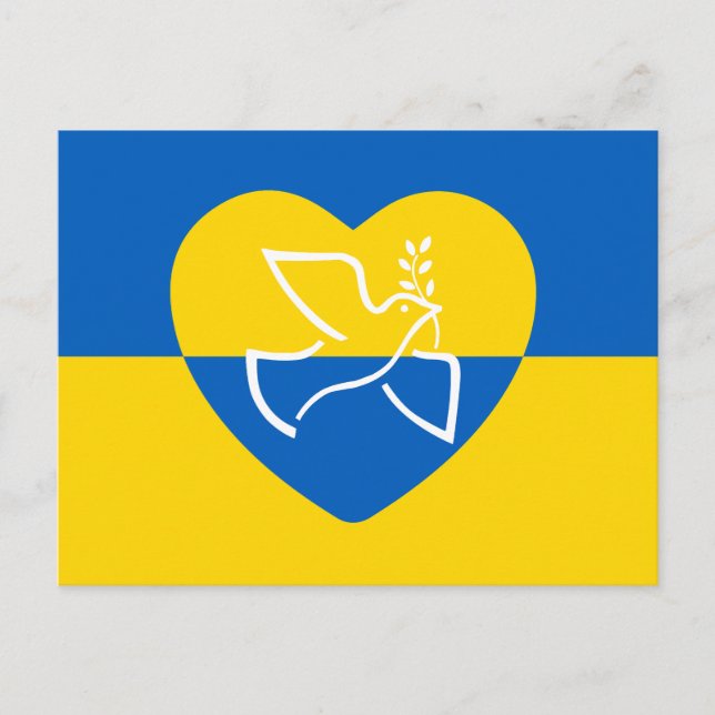 Carte Postale Drapeau ukrainien, coeur bleu et jaune colombe de  (Devant)
