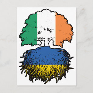 Carte Postale Drapeau ukrainien irlandais Irlande arbre racines 