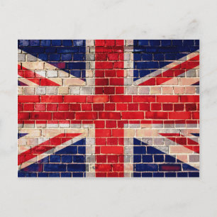 Carte Postale Drapeau Union Jack britannique sur un mur de briqu