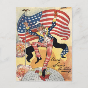 Carte Postale Drapeau US Fireworks Pétarreur Uncle Sam