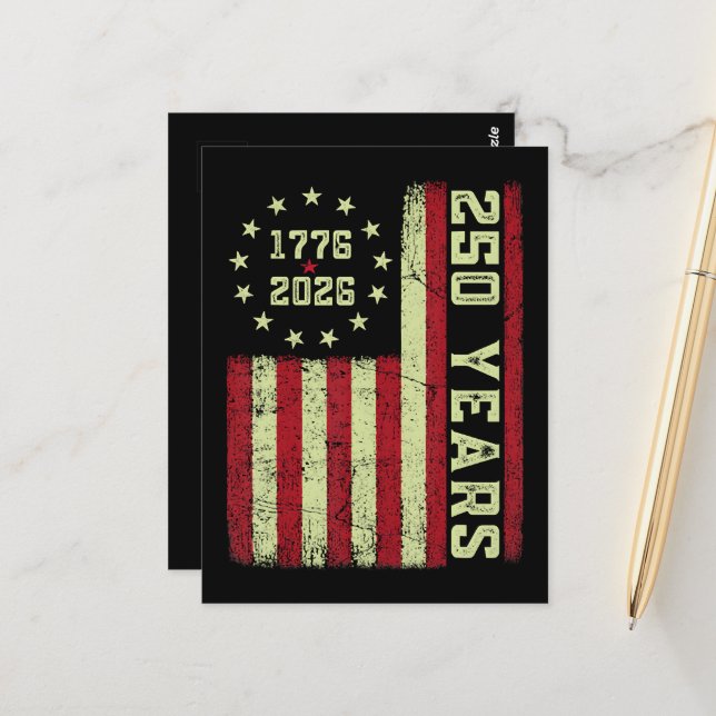 Carte Postale Drapeau USA 250e anniversaire (Devant/Arrière en situation)