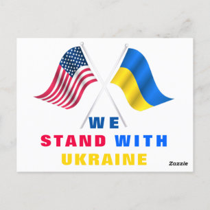 Carte Postale Drapeau USA - Drapeau ukrainien - Nous sommes avec