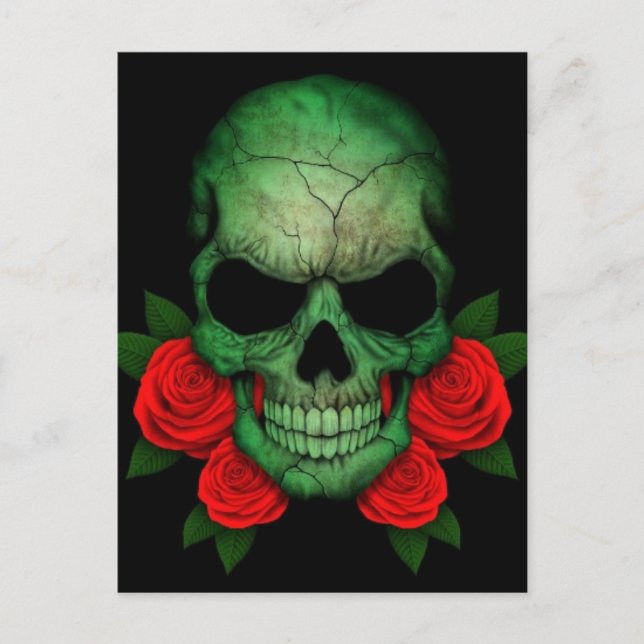 Carte Postale Drapeau vert libyen avec des roses rouges (Devant)