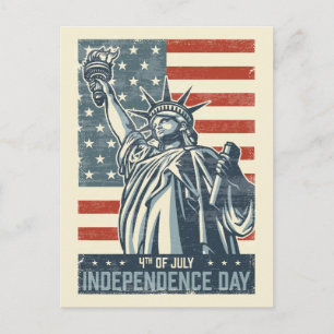 Carte Postale Drapeau vintage américain et statue de la liberté