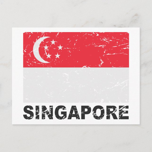 Carte Postale Drapeau Vintage de Singapour (Devant)