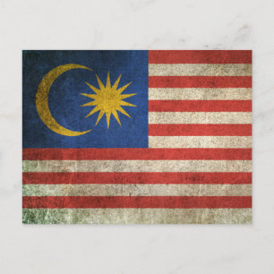 Carte Postale Drapeau vintage en détresse de Malaisie