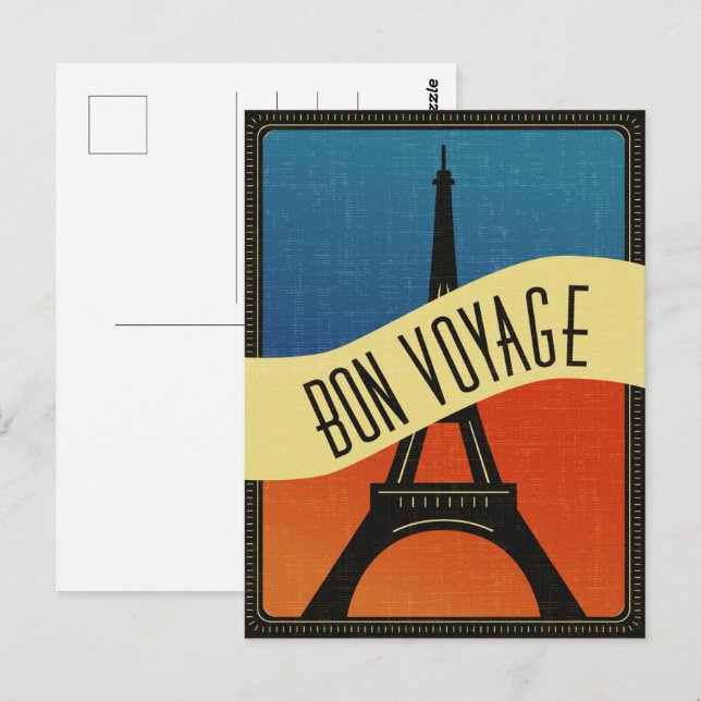 Carte Postale Drapeau vintage Paris Tour Eiffel Voyage (Devant / Derrière)