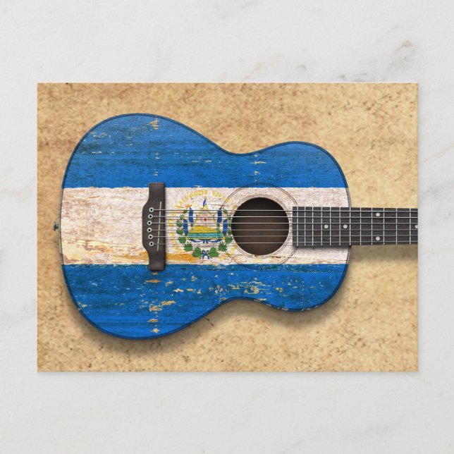Carte Postale Drapeau Worn El Salvador Guitare acoustique (Devant)