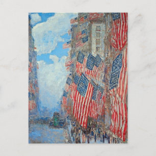 Carte Postale Drapeaux américains vintage sur une rue de la vill