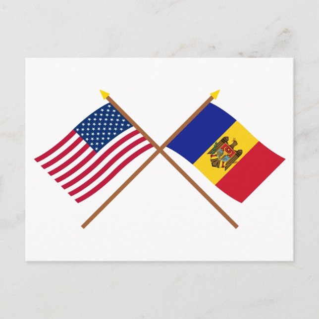 Carte Postale Drapeaux croisés des États-Unis et de la Moldova (Devant)