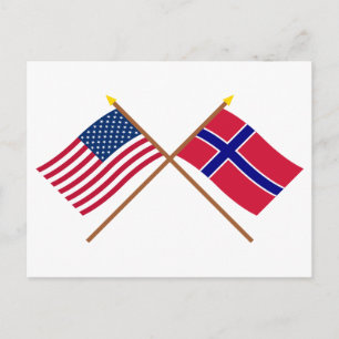 Carte Postale Drapeaux croisés des États-Unis et de la Norvège