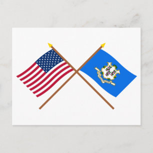 Carte Postale Drapeaux croisés des États-Unis et du Connecticut