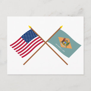 Carte Postale Drapeaux croisés des États-Unis et du Delaware