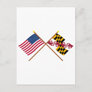 Carte Postale Drapeaux croisés des États-Unis et du Maryland
