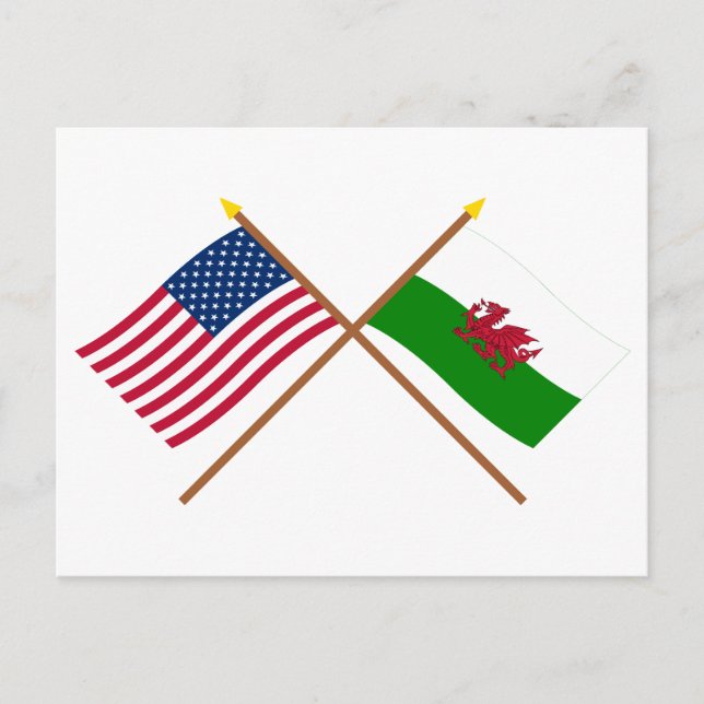 Carte Postale Drapeaux croisés des États-Unis et du Pays de Gall (Devant)
