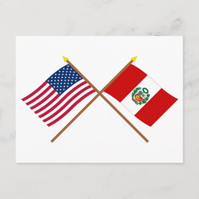 Carte Postale Drapeaux croisés des États-Unis et du Pérou (Devant)