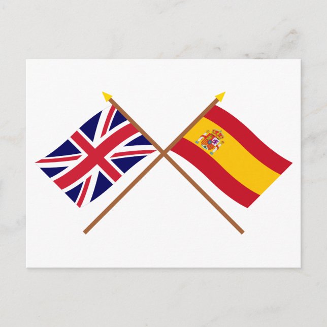Carte Postale Drapeaux croisés Royaume-Uni et Espagne (Devant)