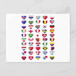 Carte Postale Drapeaux de la forme cardiaque des pays