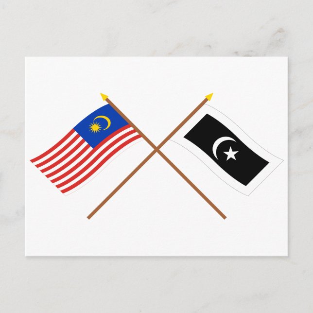 Carte Postale Drapeaux de Malaisie et Terengganu traversés (Devant)