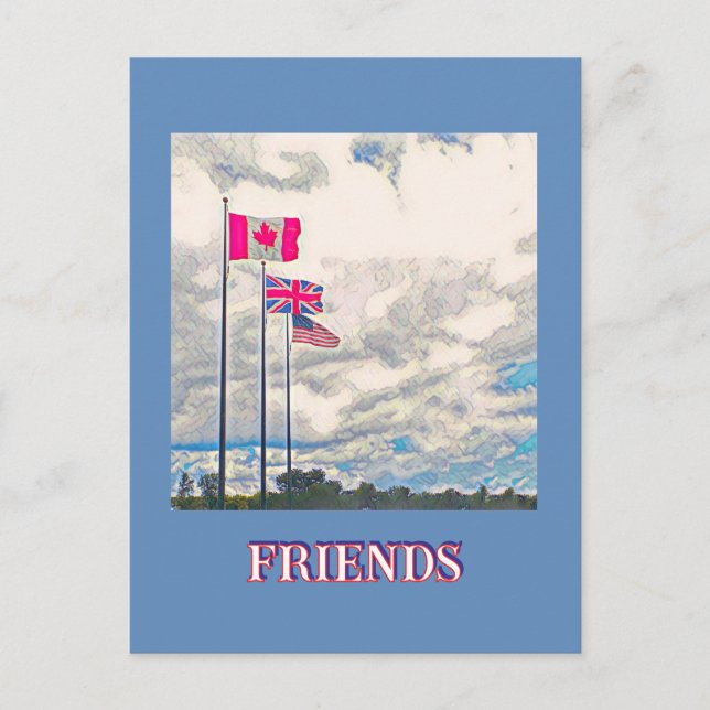Carte Postale Drapeaux É.-U., ROYAUME-UNI, CANADA / AMIS (Devant)