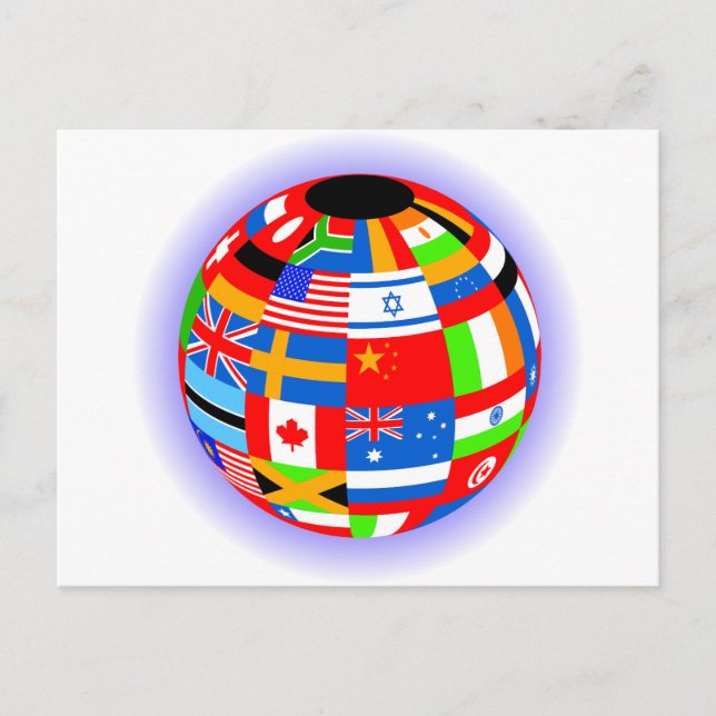 Carte Postale drapeaux internationaux globe terre (Devant)