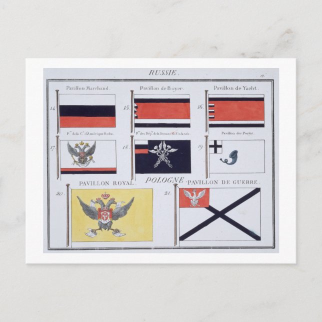 Carte Postale Drapeaux russes, tiré d'un livre français de Drape (Devant)