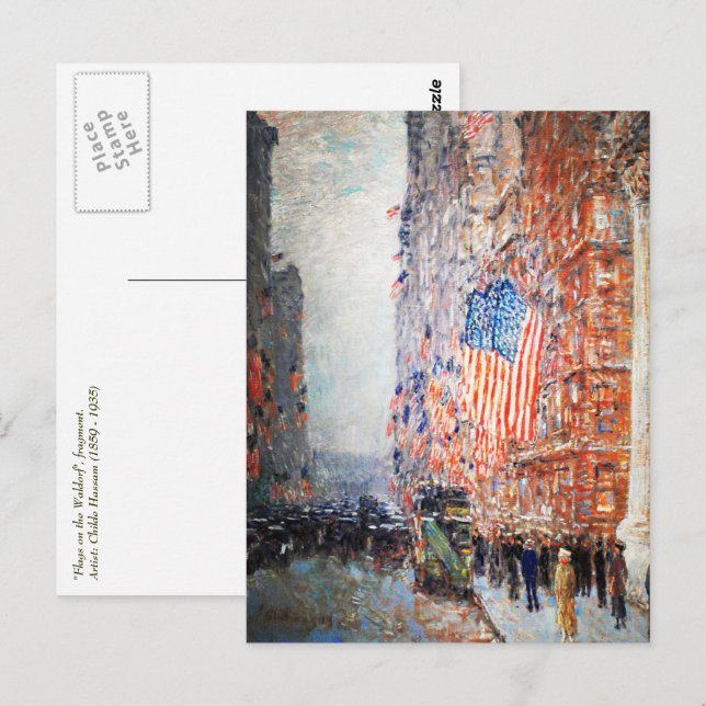 Carte Postale "Drapeaux sur le Waldorf" par Childe Hassam (Devant / Derrière)