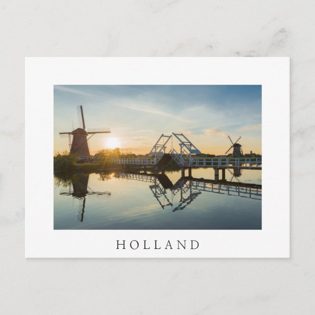 Carte Postale Drawbridge et moulins à vent au coucher du soleil  (Devant)
