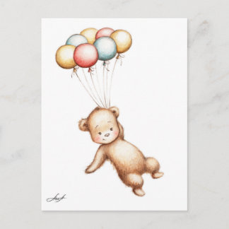 Carte Postale Drawing of Teddy Bear flying