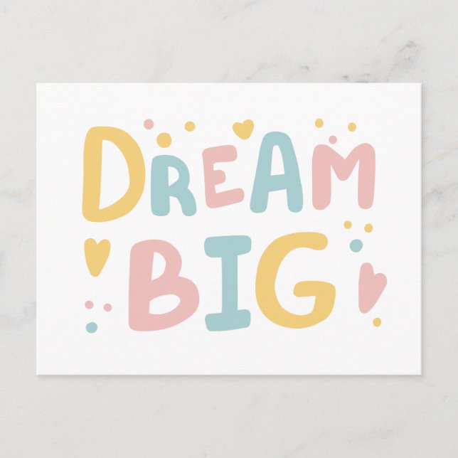 Carte Postale Dream Big Pastel Hearts (Devant)