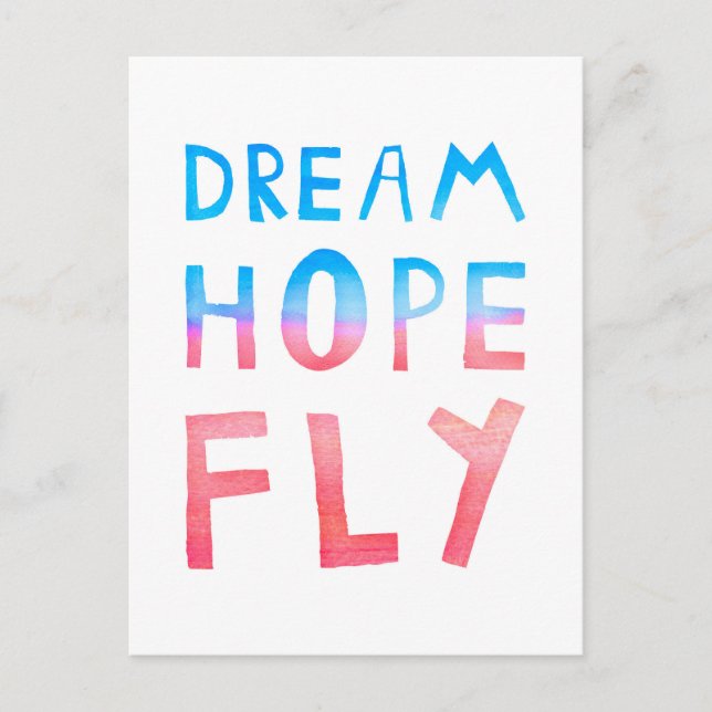 Carte Postale Dream Hope Fly Aquarelle Typographie (Devant)