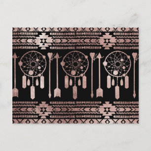 Carte Postale Dreamcatcher Rose Gold Tribal Aztec en noir