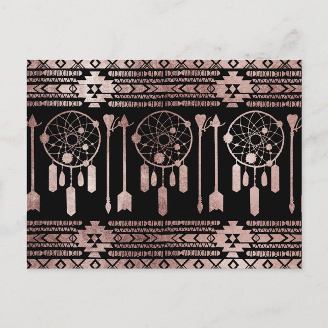 Carte Postale Dreamcatcher Rose Gold Tribal Aztec en noir (Devant)