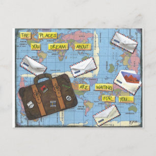 Carte Postale Dreaming of Travel - Mixed Media Artwork
