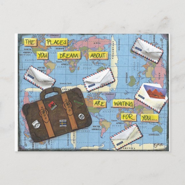 Carte Postale Dreaming of Travel - Mixed Media Artwork (Devant)