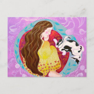 Carte Postale Dreaming Woman and Cat.