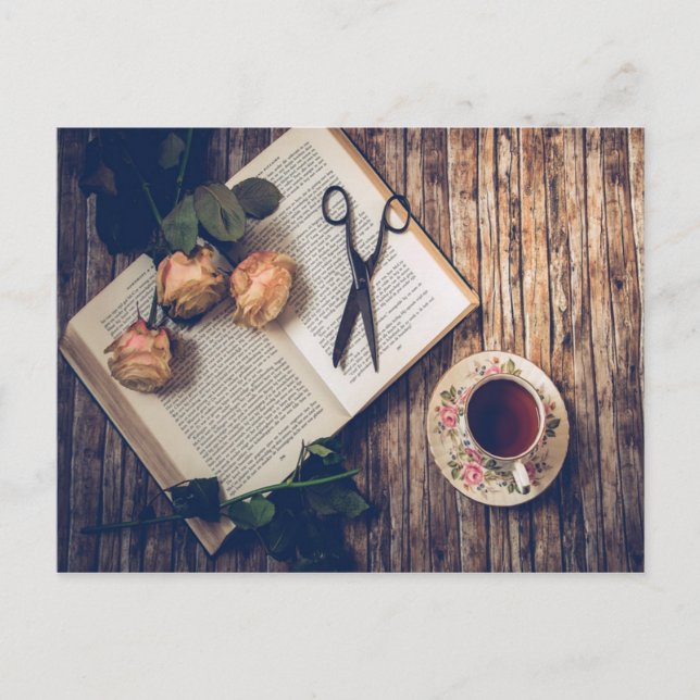 Carte Postale Dreamtic Romantic Book Rose Tea Time Postcard (Devant)