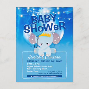 Carte Postale Dreamy Blue Balloons Baby Elephant Baby shower