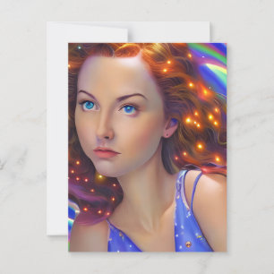 Carte Postale Dreamy Girl with Rainbow Lights