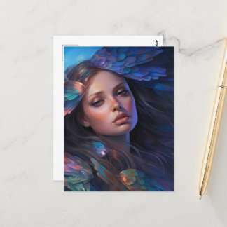 Carte Postale Dreamy Indigo Blue Butterfly Wings Imaginaire Femm