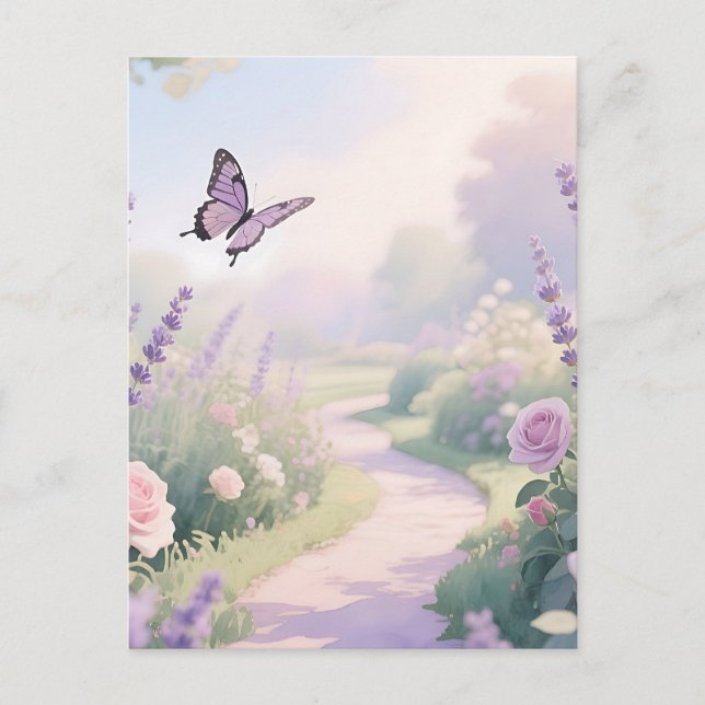Carte Postale Dreamy Lavender Rose Garden Butterfly Path (Devant)